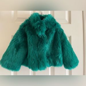 Janie & Jack Girl’s Green Faux Fur Button-Down Coat, Size 3-4